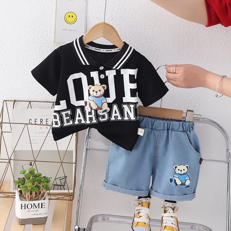 Kids Suit Manufacturer - Customize 2025 New Style Small Boy Short-sleeved POLO Shirt Two-piece Wholesale