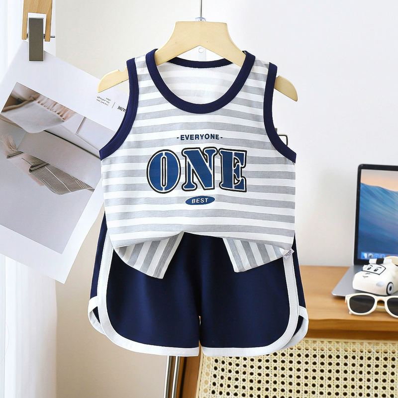 Children's Vest Suit Manufacturer - 25 Summer New Pure Cotton Baby Sleeveless Boys Shorts Korean 2 Pcs