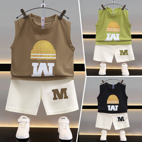 Children's Vest Suit Manufacturer - Summer New 1-8 Years Boys Sleeveless Top Short Korean 2-piece Thin