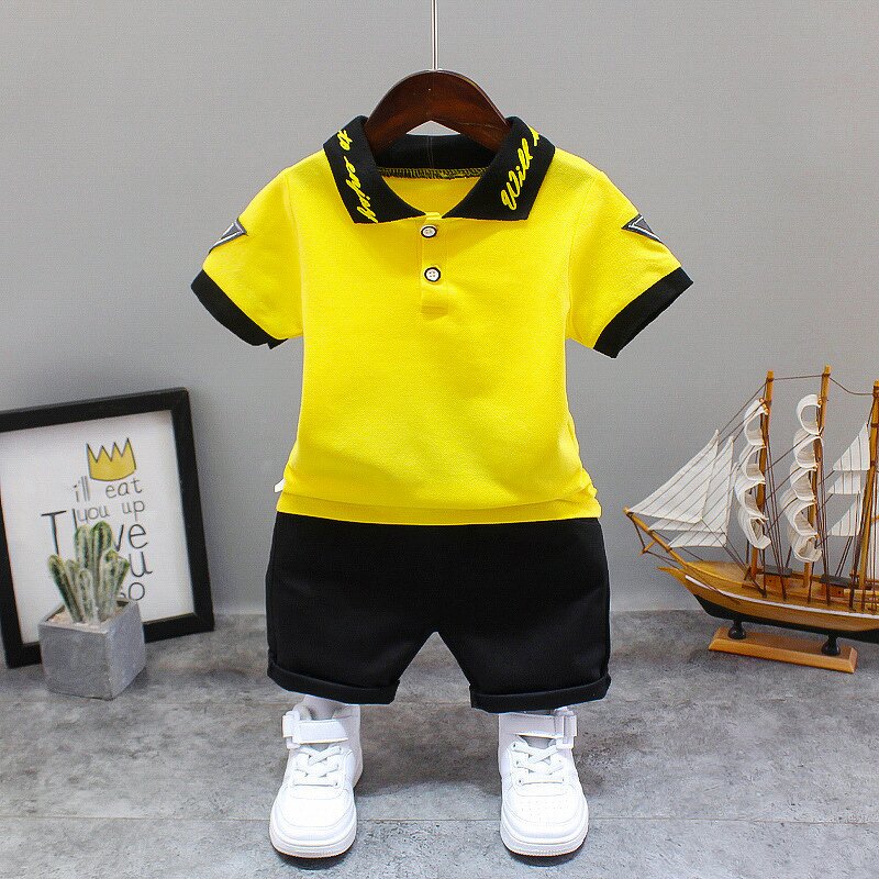 Baby Boy Summer Suit Manufacturer - 2025 New Style Small Boy Short-sleeved POLO Shirt Two-piece Wholesale