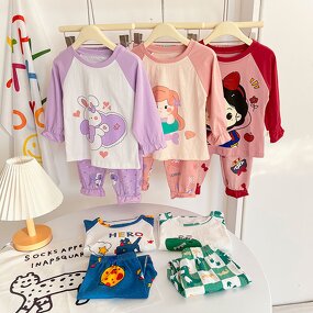Children's Pajamas Manufacturer - Pure Cotton Cartoon Long-sleeved 2-piece Set Big Children Cotton Air Conditioning