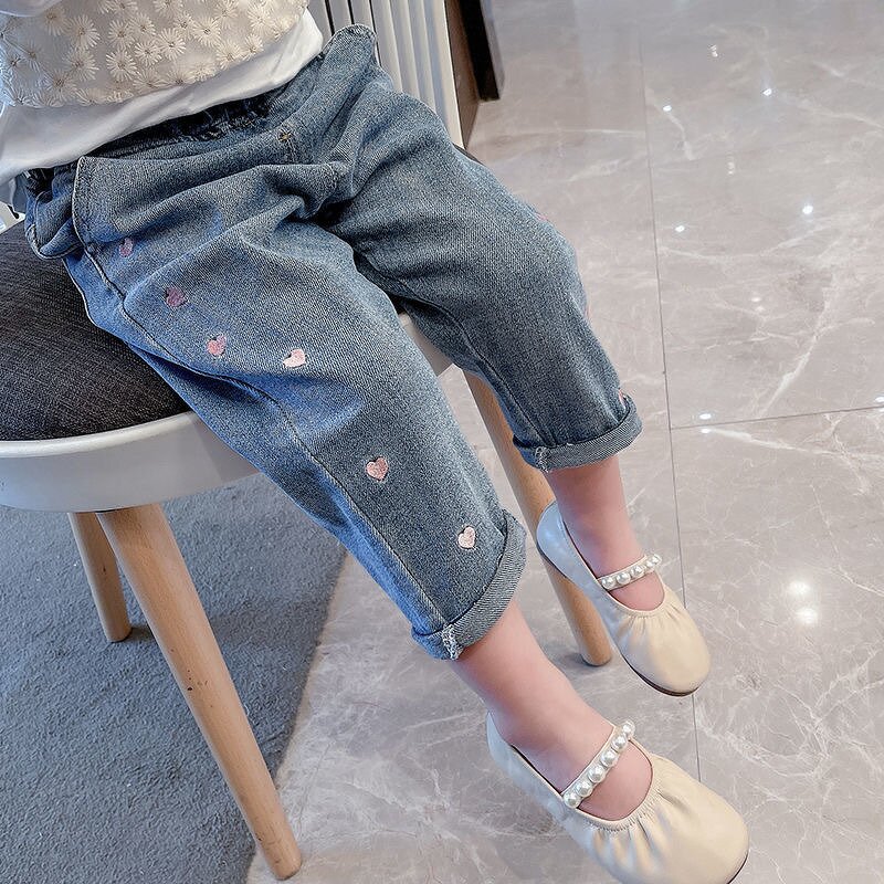 Girls Embroidered Jeans Manufacturer - Spring Autumn 2023 Small Children Foreign Korean Trousers