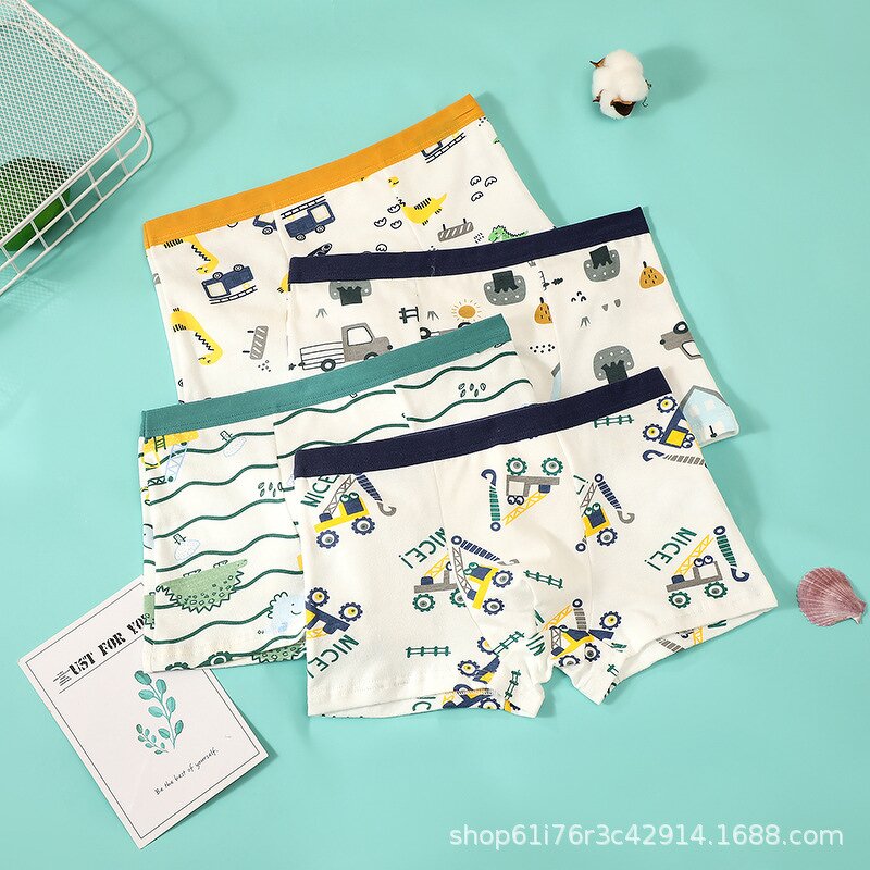 Children's Underwear Manufacturer - 2025 New Pure Cotton Boy Cartoon Print Four-corner 4 Pieces