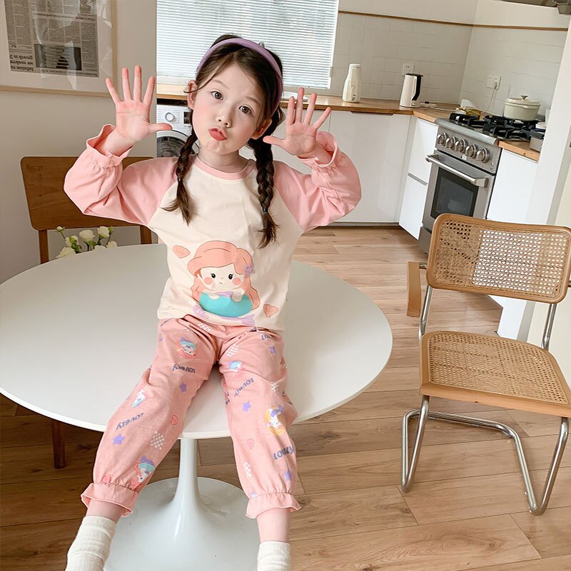Children's Pajamas Manufacturer - Pure Cotton Cartoon Long-sleeved 2-piece Set Big Children Cotton Air Conditioning