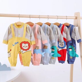 Baby Climbing Clothing Manufacturer - Four Seasons New Four Zero Combed Cotton Babies Cartoon Stitching Connecting