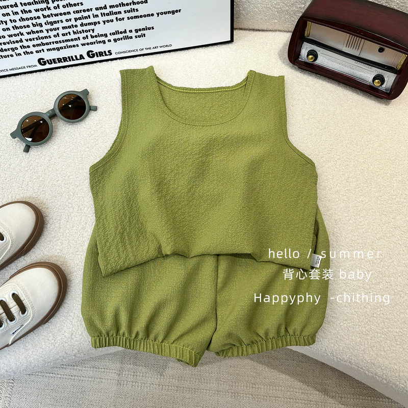Children's Vest Suit Manufacturer - 2025 Summer 1-5 Years Boys Girls Sleeveless Tops Bloomers Two-piece Breathable