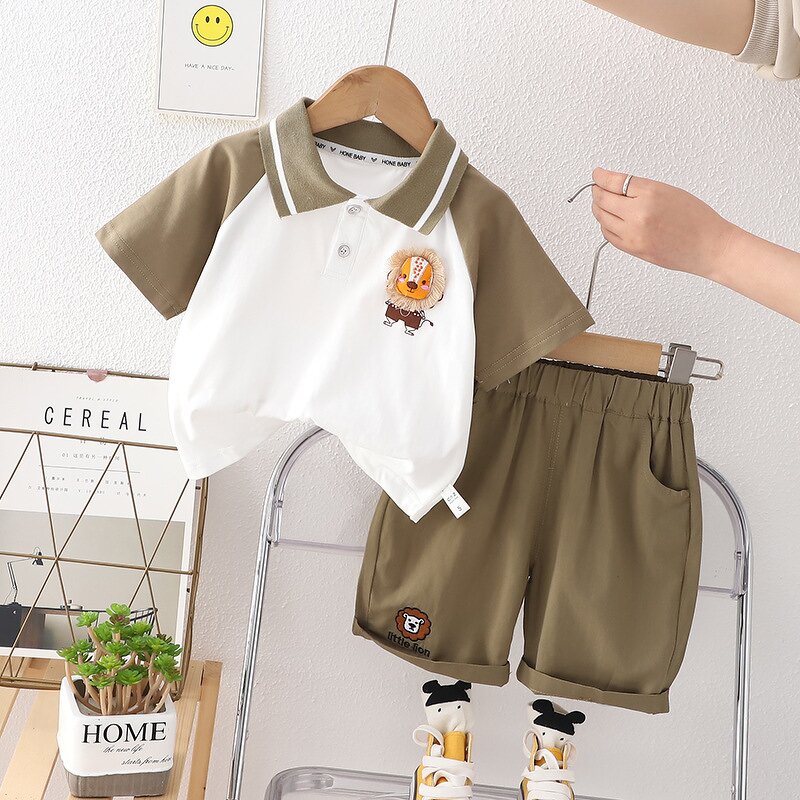 Kids Suit Manufacturer - Customize 2025 New Style Small Boy Short-sleeved POLO Shirt Two-piece Wholesale