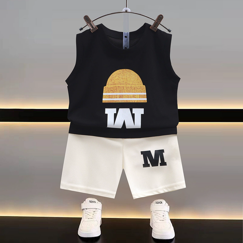 Children's Vest Suit Manufacturer - Summer New 1-8 Years Boys Sleeveless Top Short Korean 2-piece Thin