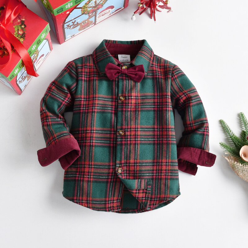Boys Shirt Suit Manufacturer - 2025 Autumn Winter New Long Sleeve European American Christmas Plaid Shirt Bib Pants Casual