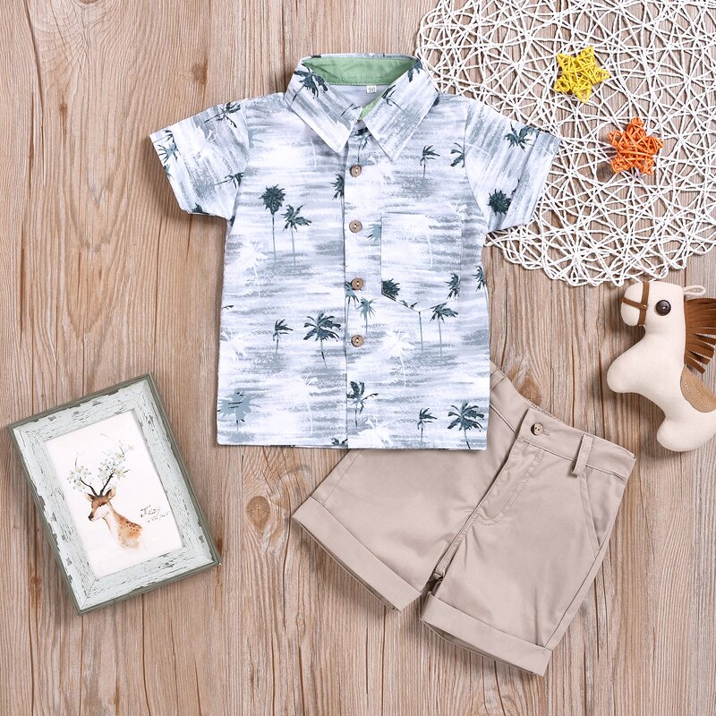 Boys Clothing Set Manufacturer - Coconut Print Short-sleeved Shirt Pants Two-piece Small Children Summer