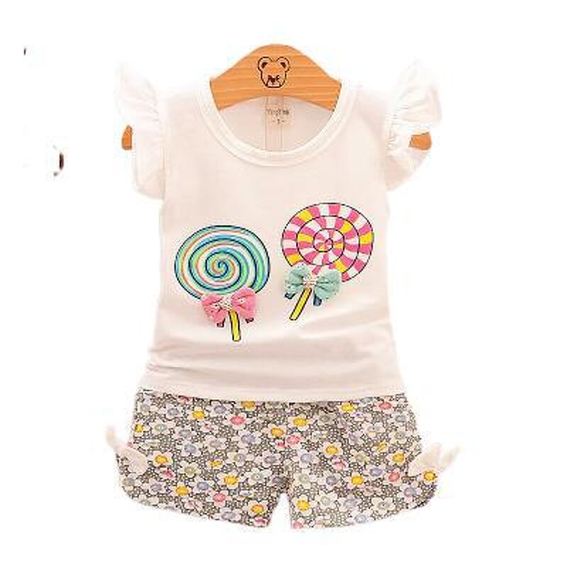 Girls Clothing Set Manufacturer - Hot-selling Summer Girls 0-4 Years Old Lollipop and Nodes Set