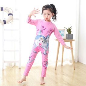 Children's Swimwear Manufacturer - 2-11 Years Old Cartoon Long-sleeved 1-piece Beachwear Surfing Suit