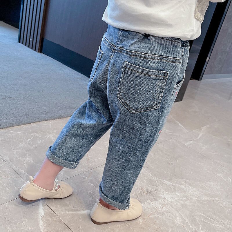 Girls Embroidered Jeans Manufacturer - Spring Autumn 2023 Small Children Foreign Korean Trousers