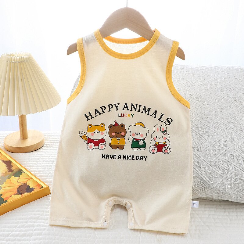 Infant Climbing Clothes Manufacturer - 2025 Pure Cotton Summer Korean Boys Thin Girls Vest Jumpsuit Romper