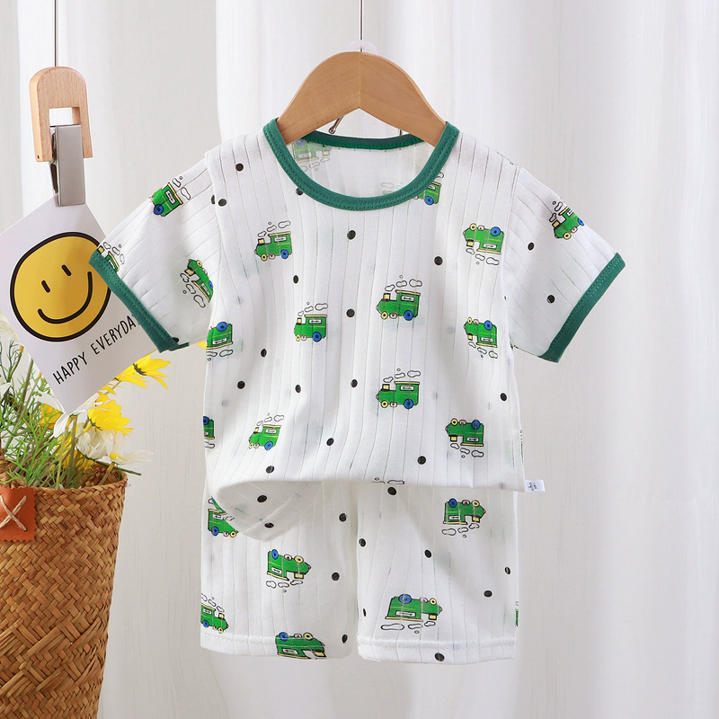 Children's Home Clothes Suit Manufacturer - 2025 New Summer Casual Thin Boys Girls Pure Cotton Pajamas 2-piece