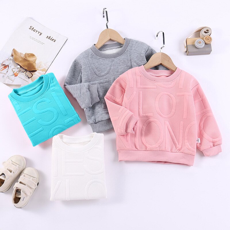 Children's Sweater Manufacturer - 2023 Spring Autumn New Boy Round Neck Header Single Long-sleeved Girl Three-dimensional Letters