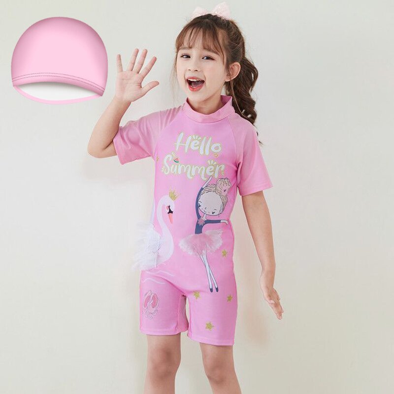 Children's Swimsuit Manufacturer - Cartoon Cute Connecting Girls Short-sleeved Shorts