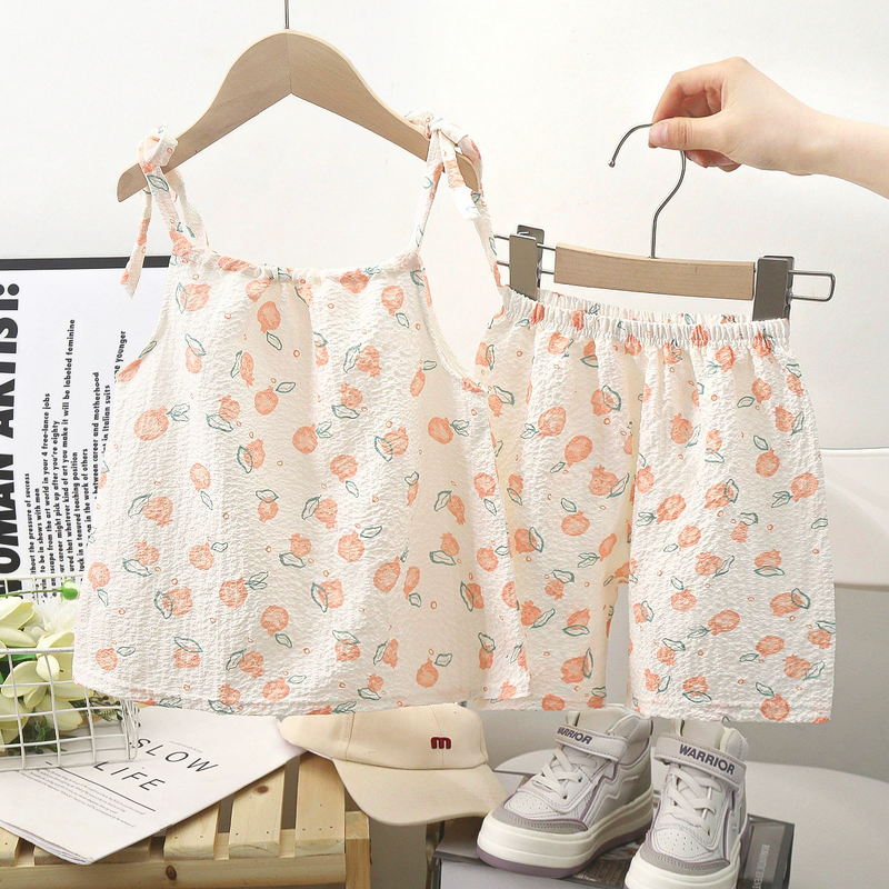 Girls Skirt Suit Manufacturer - 2025 Summer New Style Suspender Baby Vest Korean Pants Floral