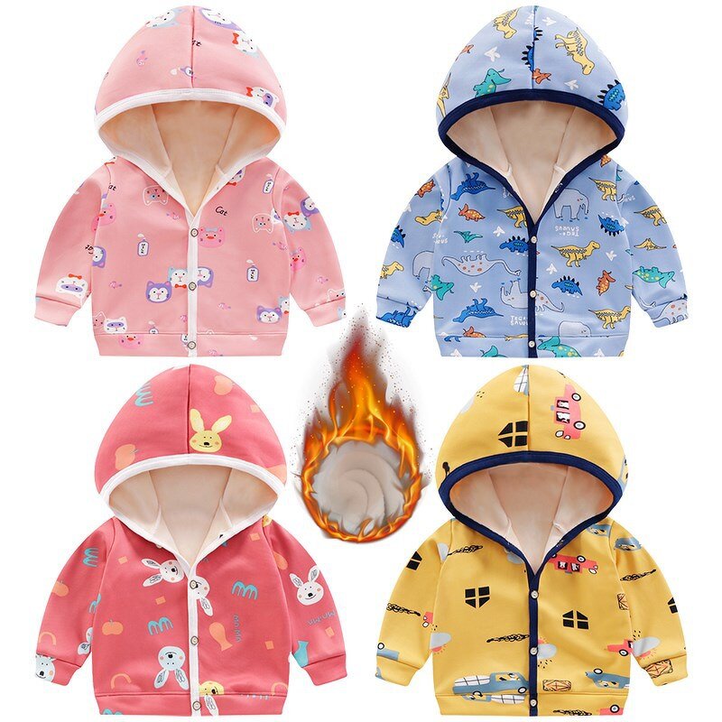 Children's Jacket Manufacturer - Hot-selling New Autumn Winter Boys Plus Velvet Hooded Sweater Girl Baby Cardigan