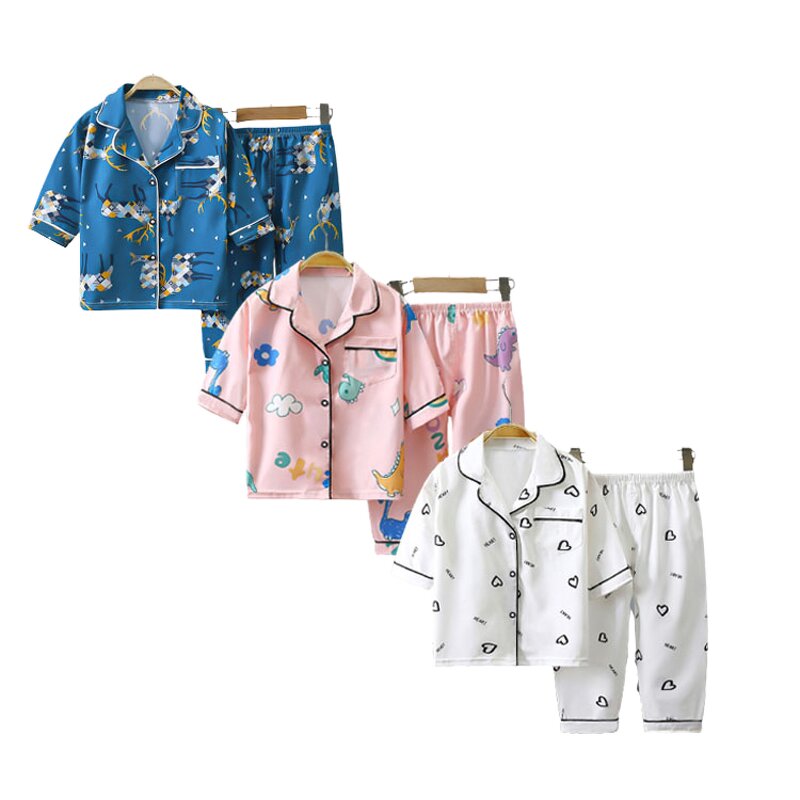 Children's Home Clothes Set Manufacturer - 2025 Summer Lapel Pajamas Thin Boys Girls Air Conditioning Clothes Factory