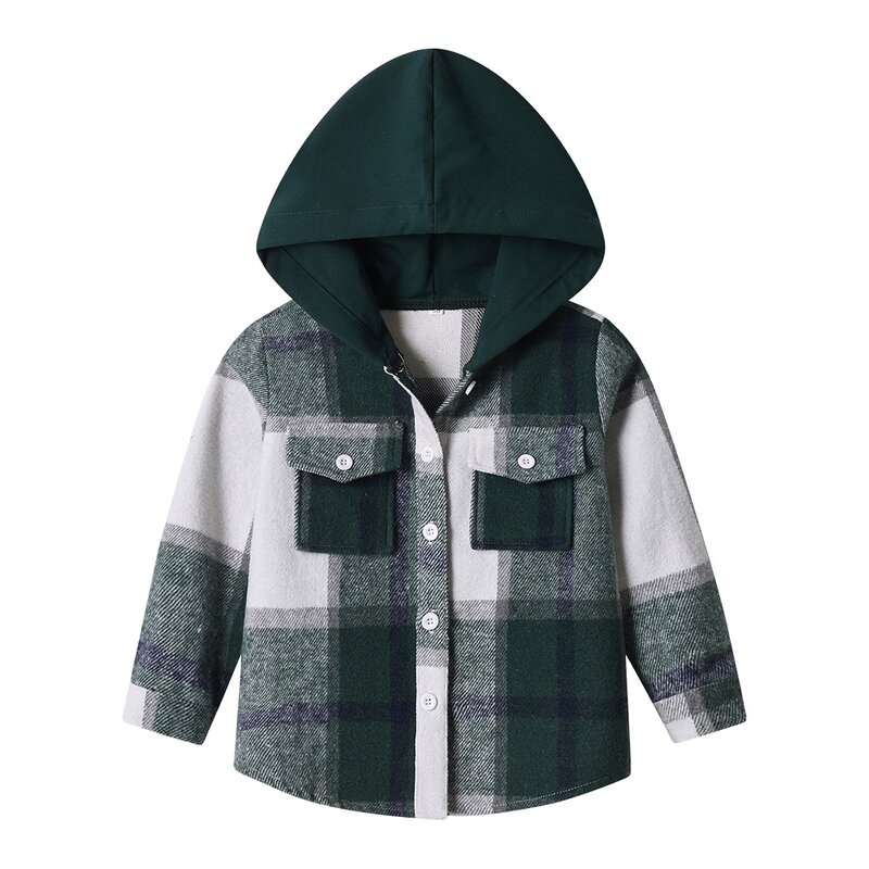 Boys Jacket Manufacturer - Korean 25 Spring New Check Hooded Brushed Long-sleeved Top Trendy Short Cardigan