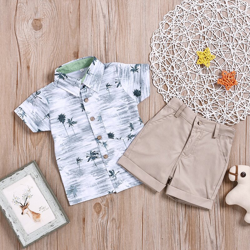 Boys Clothing Set Manufacturer - Coconut Print Short-sleeved Shirt Pants Two-piece Small Children Summer