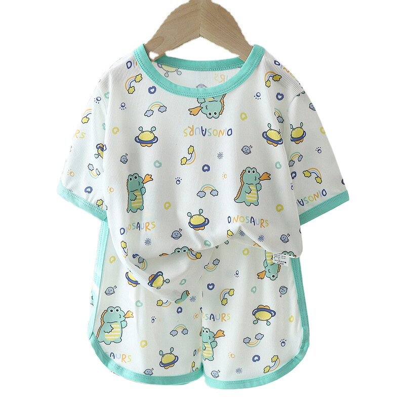 Children's Short-sleeved Shorts Suit Manufacturer - for Girls Summer Silk Small Floral Print Home Clothes Boys Cartoon