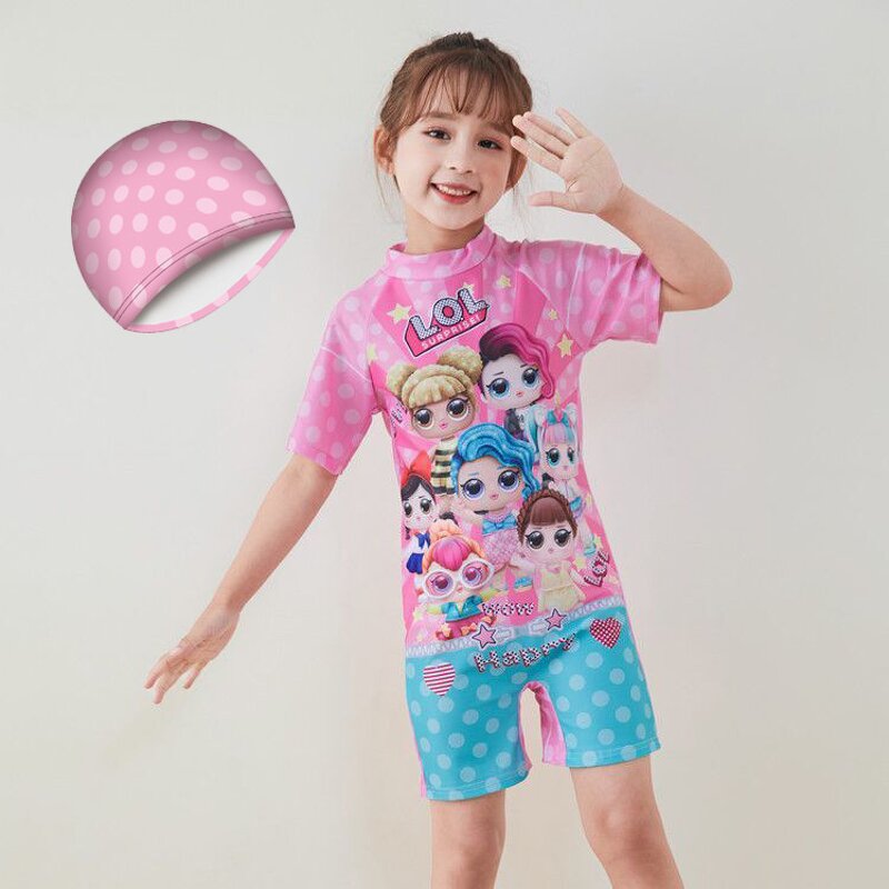 Children's Swimsuit Manufacturer - Cartoon Cute Connecting Girls Short-sleeved Shorts
