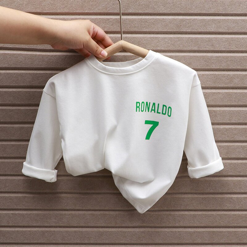 Children's T-shirt Manufacturer - Long-sleeved Pure Cotton Casual Bottoming Shirt Number 7 White Top