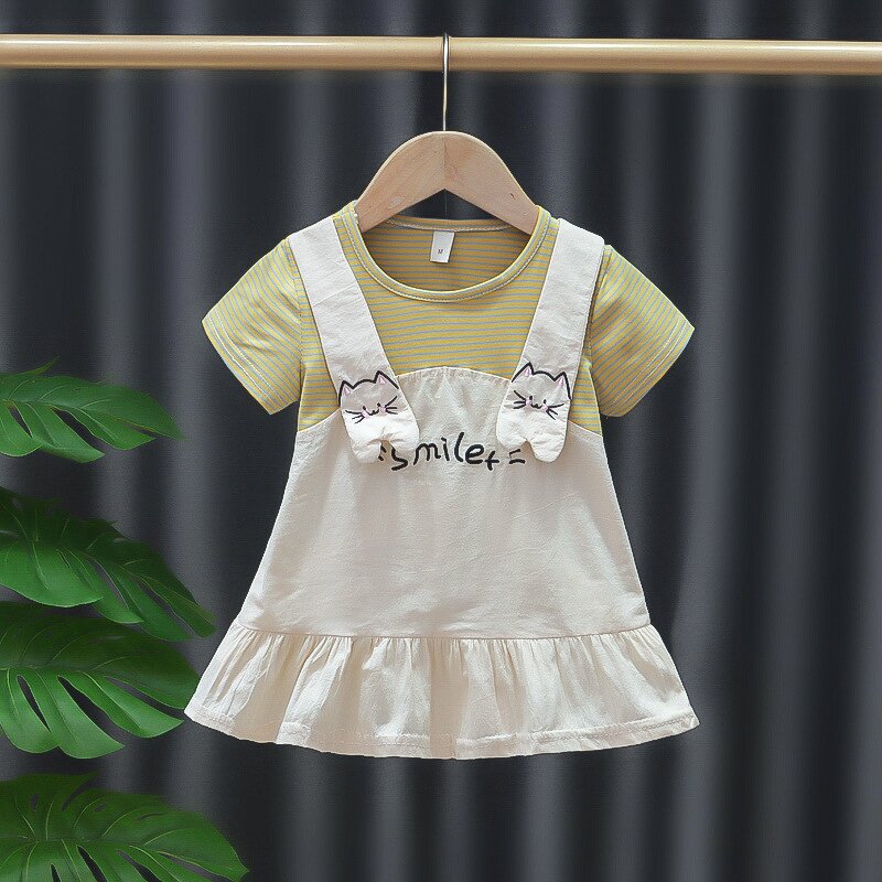 Girl Dress Manufacturer - New Summer New Cotton Thin Western Stripes Skirt