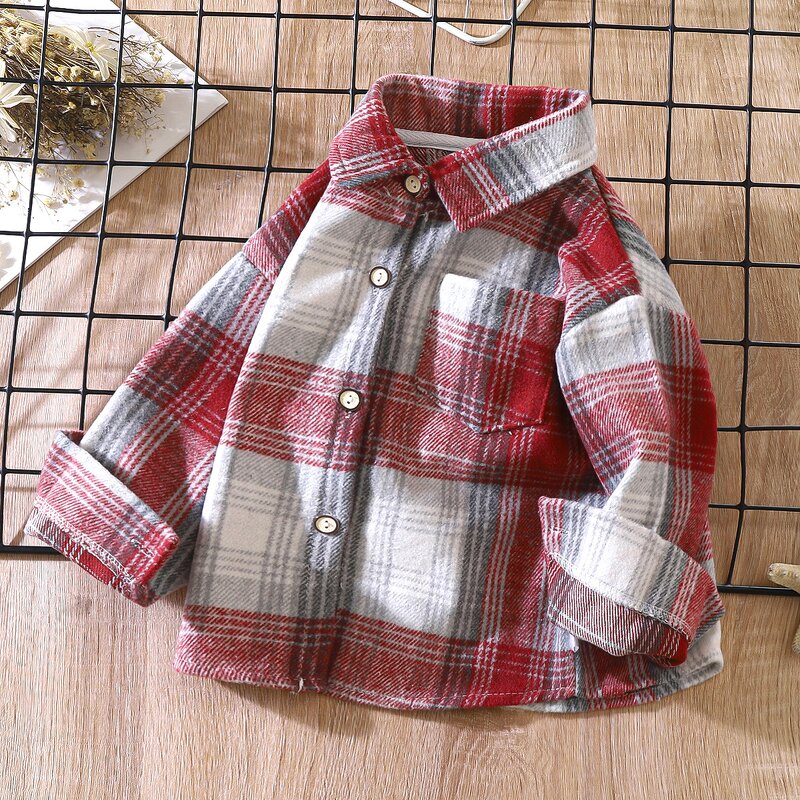 Boys Shirt Jacket Manufacturer - 2025 Spring Autumn New Long Sleeve Plaid Color Matching Cardigan New Lapel Top & OEM