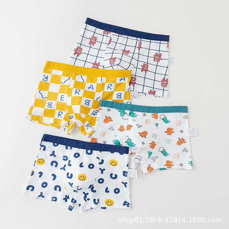 Children's Underwear Manufacturer - 2025 New Pure Cotton Boy Cartoon Print Four-corner 4 Pieces