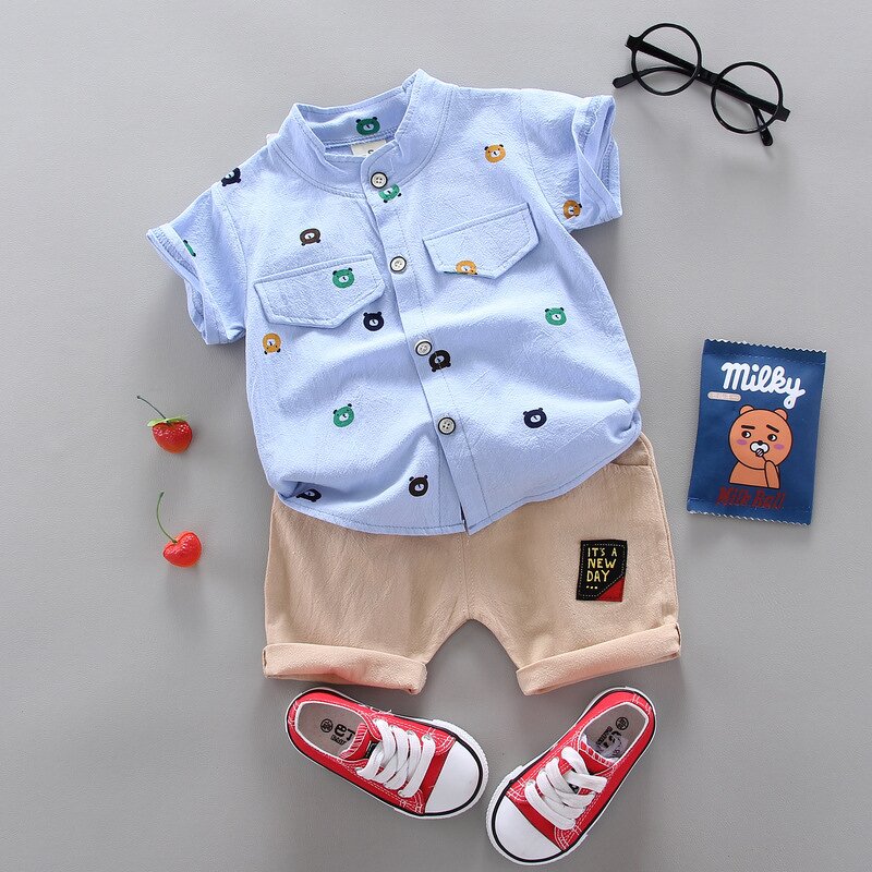 Boys Clothing Set Manufacturer - Cute Summer 0-3 Years Old Foreign Style 2 Two-Piece Short-Sleeved Animal Pattern Shirt