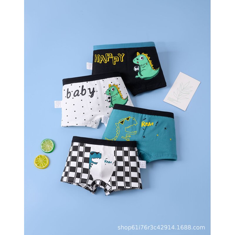 Children's Underwear Manufacturer - 2025 New Pure Cotton Boy Cartoon Print Four-corner 4 Pieces