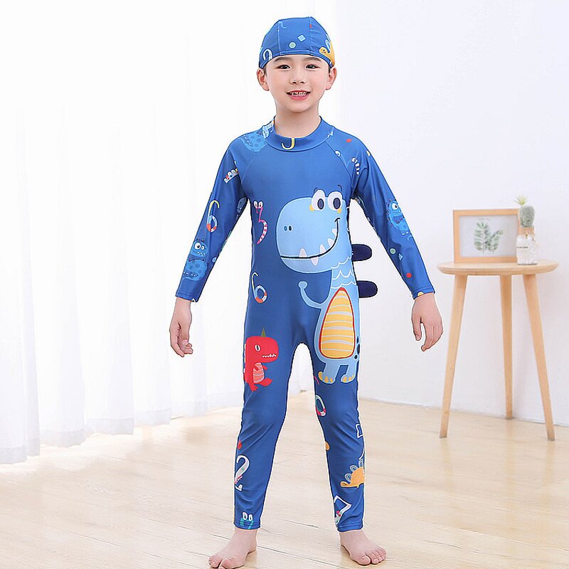 Children's Swimsuit Manufacturer - Dinosaur Cute Long-sleeved Baby Boy Beach Sunscreen Swimming Clothes
