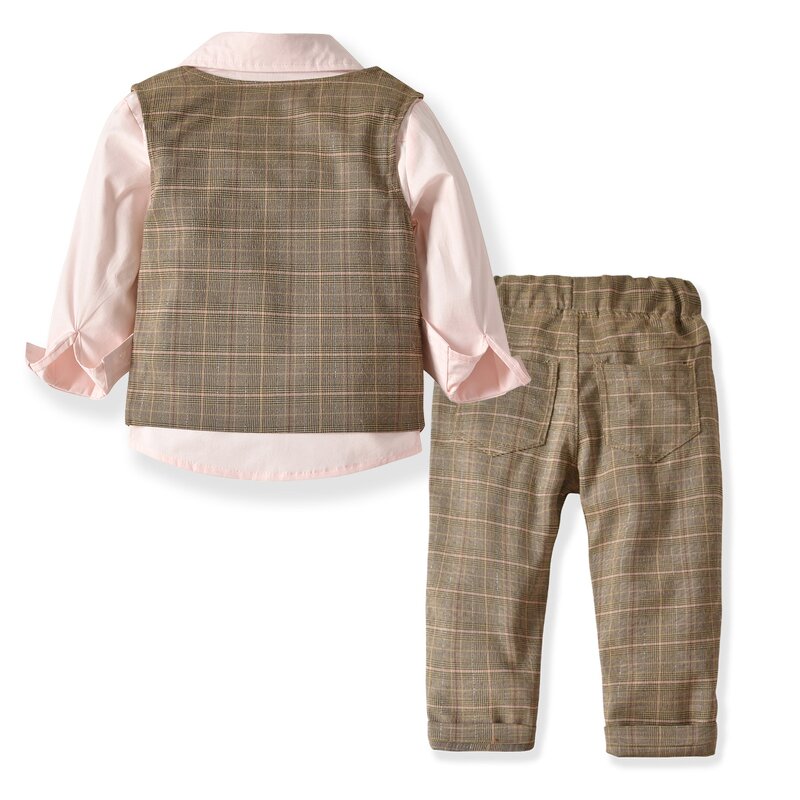 Children's Clothing Suit Manufacturer - Boys Long-sleeved Shirt Double-layer Vest Trousers Bow Tie Gentleman Baby Birthday