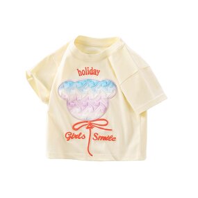 Children's T-shirt Manufacturer - Pure Cotton Short-sleeved Female Embroidery Patch Korean Loose Top