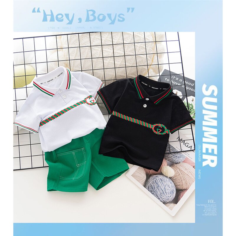 Children's Set Manufacturer - 2023 Fashion Baby Short-sleeved POLO Shirt Suits Two-piece Children