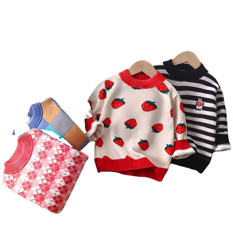 Girls Sweater Manufacturer - 2-10 Years Old Velvet Thickened 2025 Autumn Winter New Style Baby Knitted & OEM