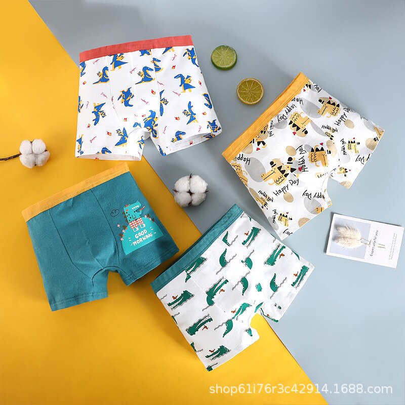 Children's Underwear Manufacturer - 2025 New Pure Cotton Boy Cartoon Print Four-corner 4 Pieces