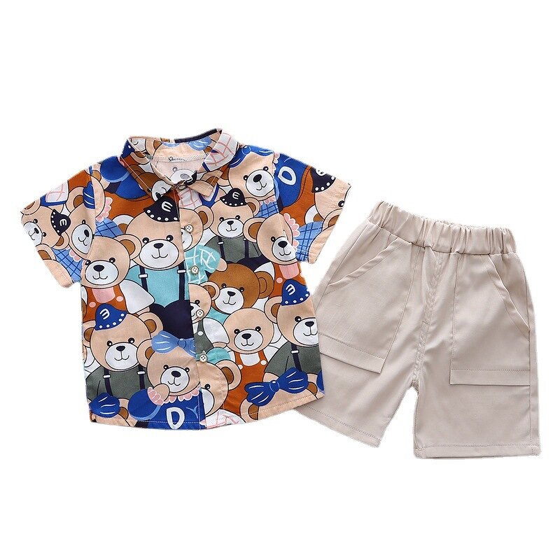 Children's Set Manufacturer - Full Printed Cartoon Bear Shirt Shorts for Men and Female Children