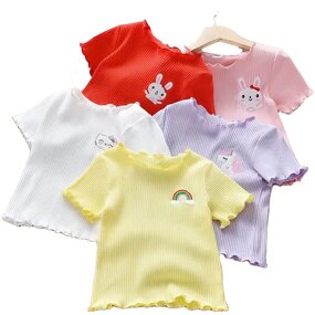 Children's T-shirt Manufacturer - 2025 New Embroidery Summer Base Shirt Little Girl Baby Cute Western 0-4 Years