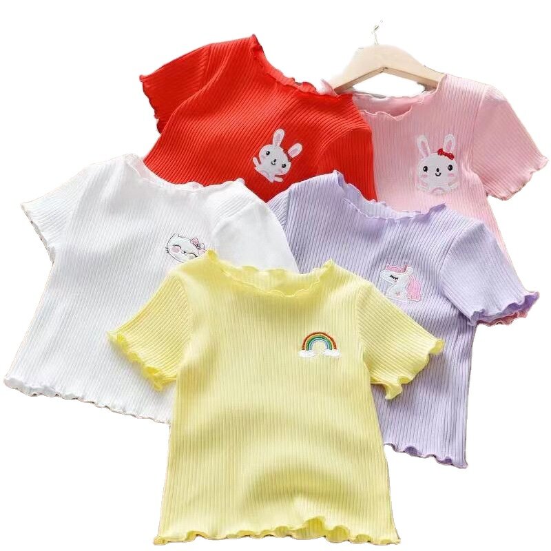Children's T-shirt Manufacturer - 2025 New Embroidery Summer Base Shirt Little Girl Baby Cute Western 0-4 Years