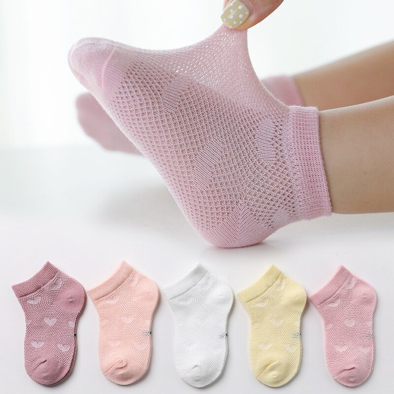 Children's Socks Manufacturer - 5 Pairs Set Summer Thin Mesh Boat Card Silk for Boys Girls