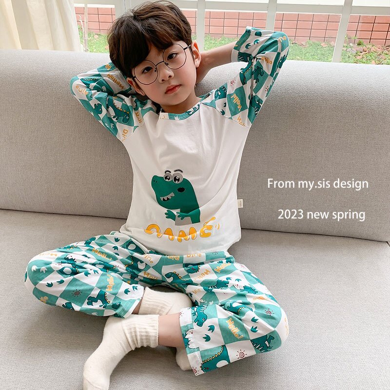 Children's Pajamas Manufacturer - Pure Cotton Cartoon Long-sleeved 2-piece Set Big Children Cotton Air Conditioning