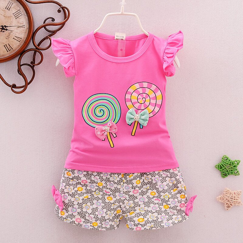 Girls Clothing Set Manufacturer - Hot-selling Summer Girls 0-4 Years Old Lollipop and Nodes Set