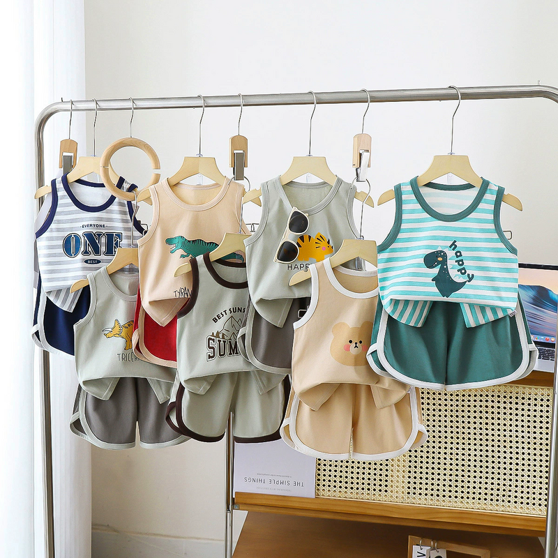 Children's Vest Suit Manufacturer - 25 Summer New Pure Cotton Baby Sleeveless Boys Shorts Korean 2 Pcs