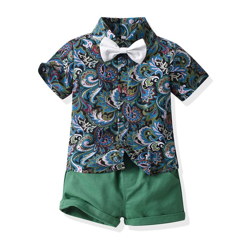 Children's Clothing Set Manufacturer - 2025 Summer Short-sleeved Floral Shirt Boy Shorts Casual 2-piece Hot Sale