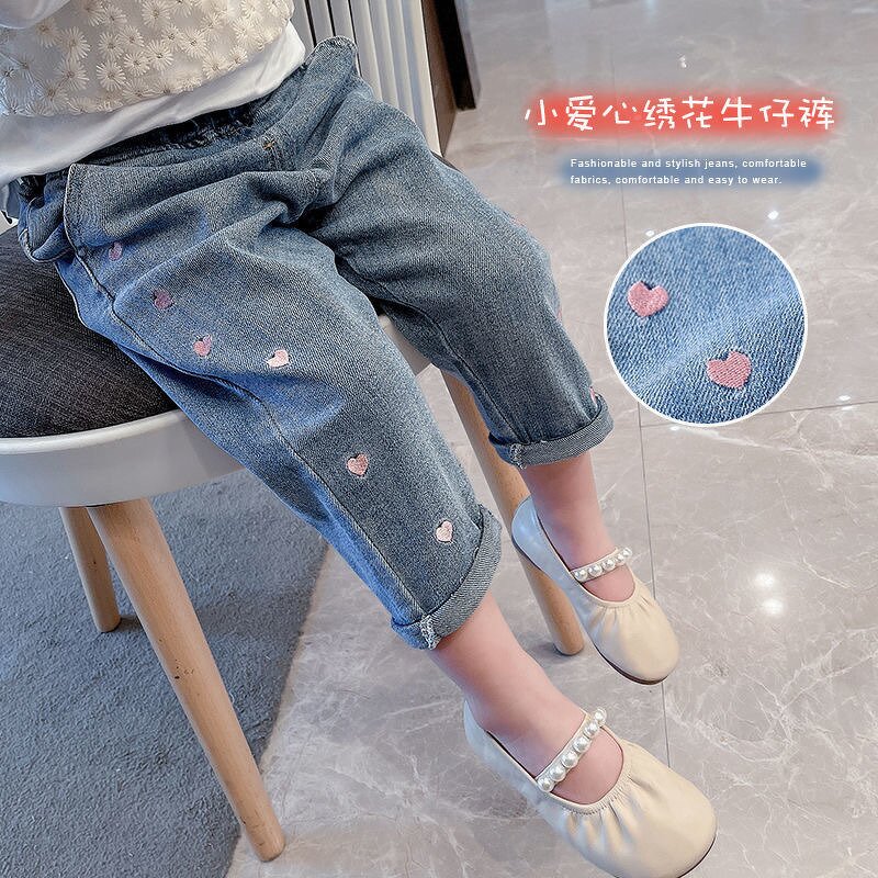 Girls Embroidered Jeans Manufacturer - Spring Autumn 2023 Small Children Foreign Korean Trousers