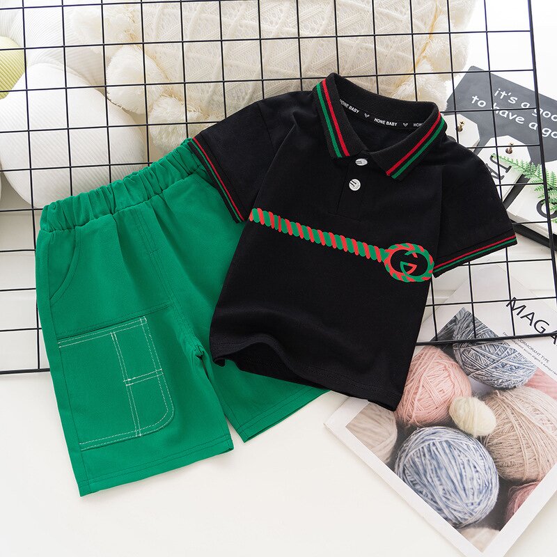 Children's Set Manufacturer - 2023 Fashion Baby Short-sleeved POLO Shirt Suits Two-piece Children